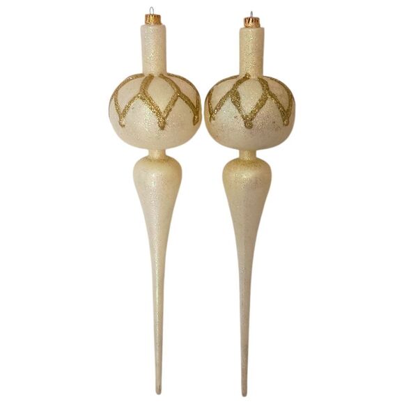 2 LARGE Glass Teardrop Finial Ornaments 12" Christmas Hand Blown Iridescent Vtg. - Picture 7 of 14